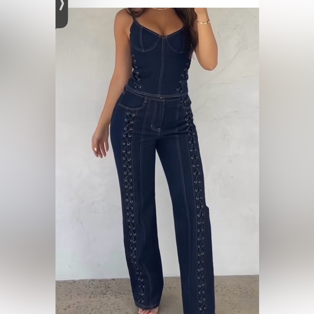 White fox denim two piece set - never worn